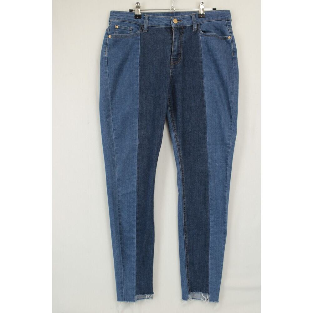For The Republic Two Tone Denim Ankle Jeans Raw Hem Women 10 / 29 Blue Pants